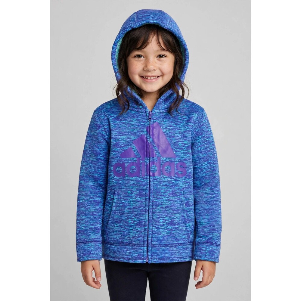 Adidas Girls Full Zip Hoodie Jacket Size 6 Blue Heather Fleece Lined Pockets